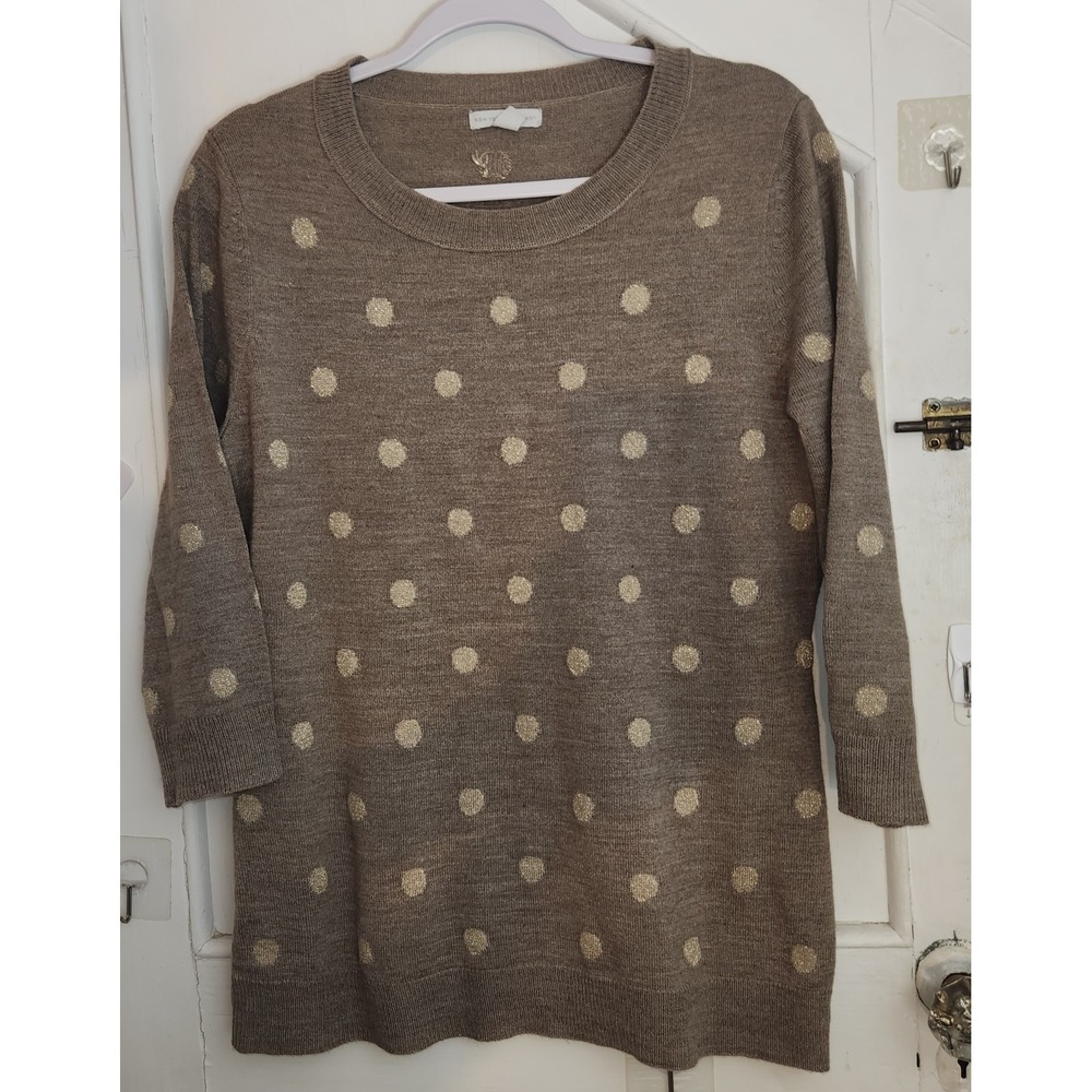 NY & Company Sweater Womens Brown Metallic Gold Polka Dot 
LARGE